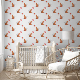 Fox & Red Heart Balloon Design Tapete