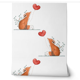 Fox & Red Heart Balloon Design Tapete
