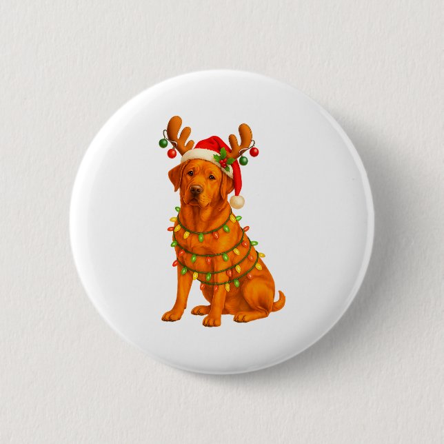 Fox Red Lab Christmas Tree Light Pajama Labrador D Button (Vorderseite)