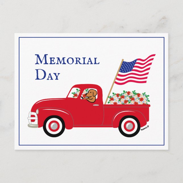 Fox Red Labrador Red Truck Memorial Day Grenze Postkarte (Vorderseite)