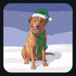 Fox Red Labrador Retriever Christmas Dog Quadratischer Aufkleber<br><div class="desc">Fox Red Labrador Retriever Weihnachtshund mit Santa Cap und Schal.</div>