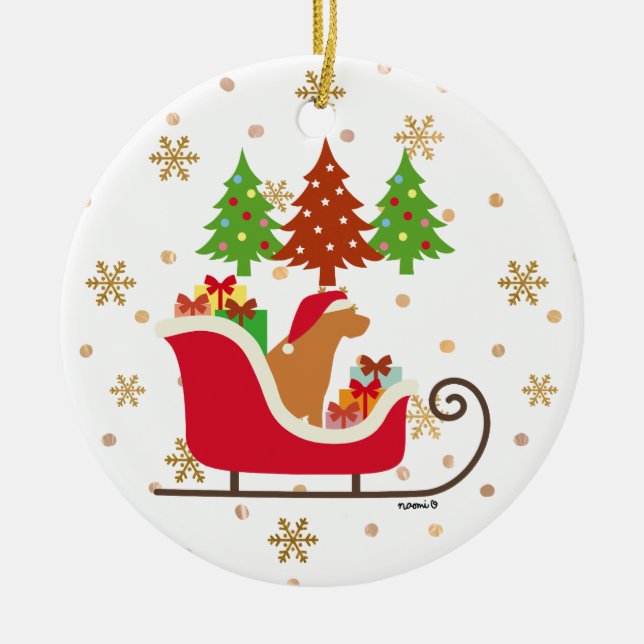 Fox Red Labrador Silhouette Christmas Sleigh Keramik Ornament (Vorne)