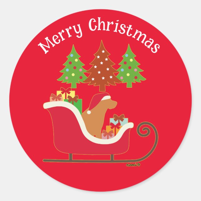 Fox Red Labrador Silhouette Christmas Sleigh Red Runder Aufkleber (Vorderseite)
