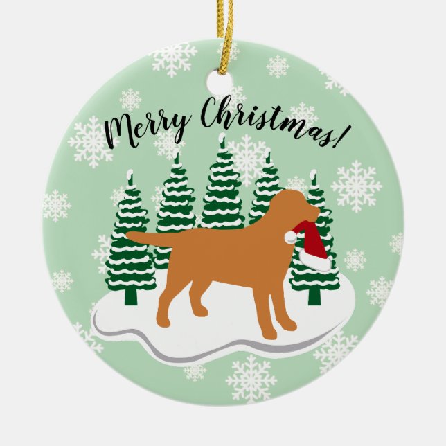 Fox Red Labrador Weihnachten Evergreen Snowflakes Keramik Ornament (Vorne)