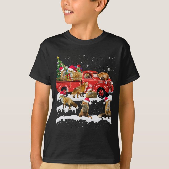 Fox Riding Red Truck Frohe Weihnachts X-mas Ugly G T-Shirt (Vorderseite)