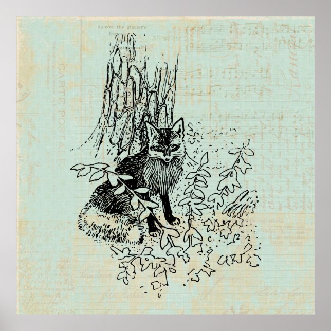 Fox Rustikale Vintag Fox Kunst Poster (Vorne)