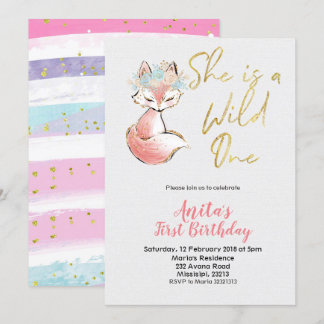 Fox She is a Wild One Birthday Einladung