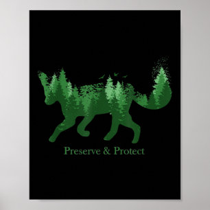 Fox-Silhouette bewahren und verstärken; Umweltschu Poster