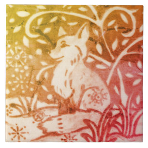 Fox Snow Gold Kupfer Koralle Herbst Winter Wald Fliese