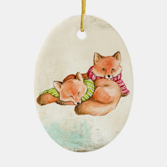 Fox Snuggles Verzierung Keramik Ornament (Vorne)