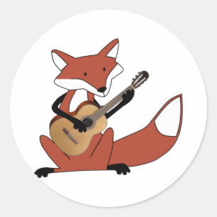 Fox spielt Gitarre Runder Aufkleber