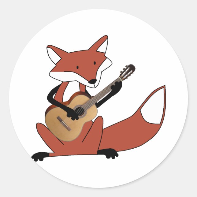 Fox spielt Gitarre Runder Aufkleber (Vorderseite)