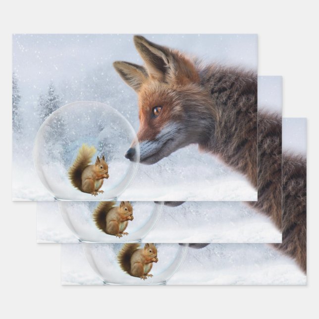 Fox Squirrel Winter Snow Globe Geschenkpapier Set (Set)