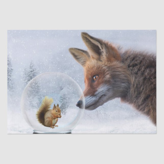 Fox Squirrel Winter Snow Globe Tissue Seidenpapier (Vorderseite)