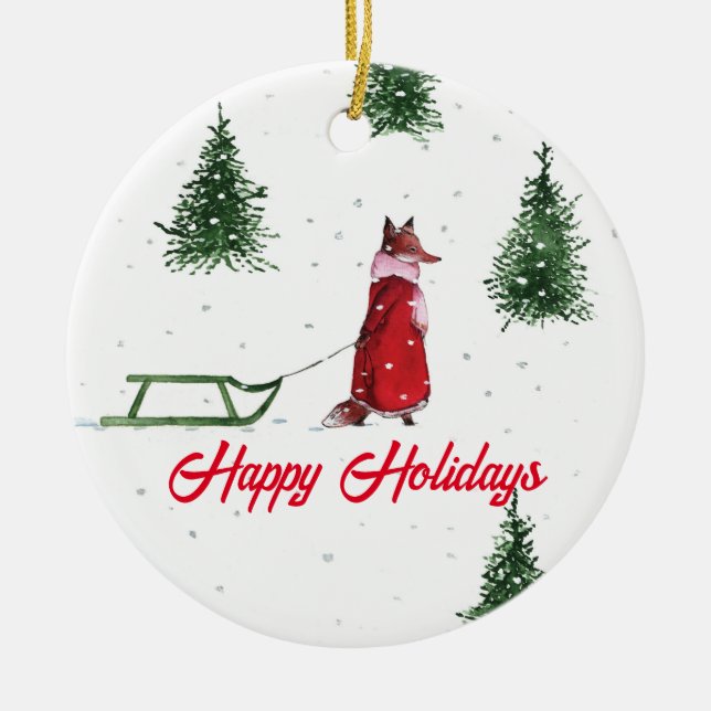 Fox stürzt durch die Schnee-Winter-Abbildung Keramik Ornament (Vorne)