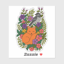 Fox, Taube und Blume Aufkleber