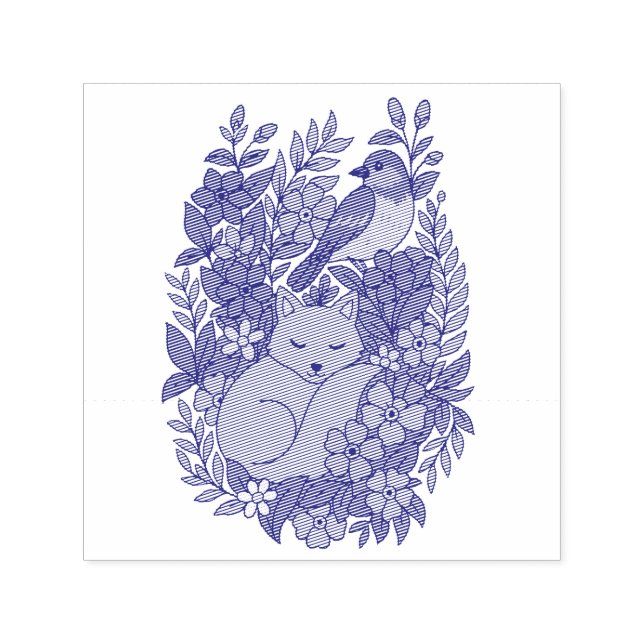 Fox, Taube und Blume Permastempel (Design)