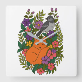 Fox, Taube und Blume Quadratische Wanduhr