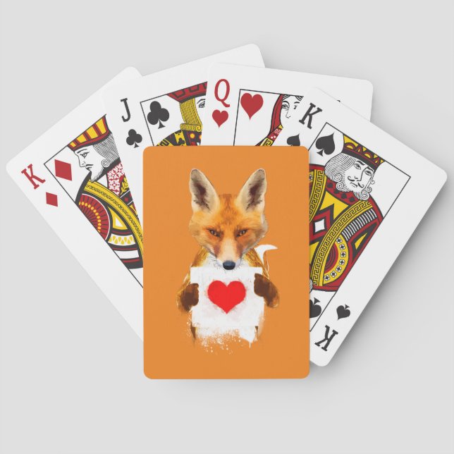 Fox tenant des cartes de jeu de coeur (dos)
