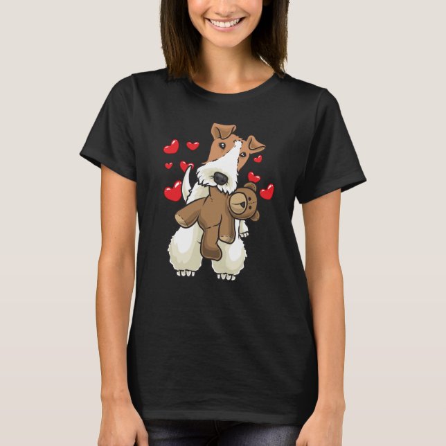 Fox Terrier Drahthaar Hund mit ausgestopfter Tier T-Shirt (Vorderseite)