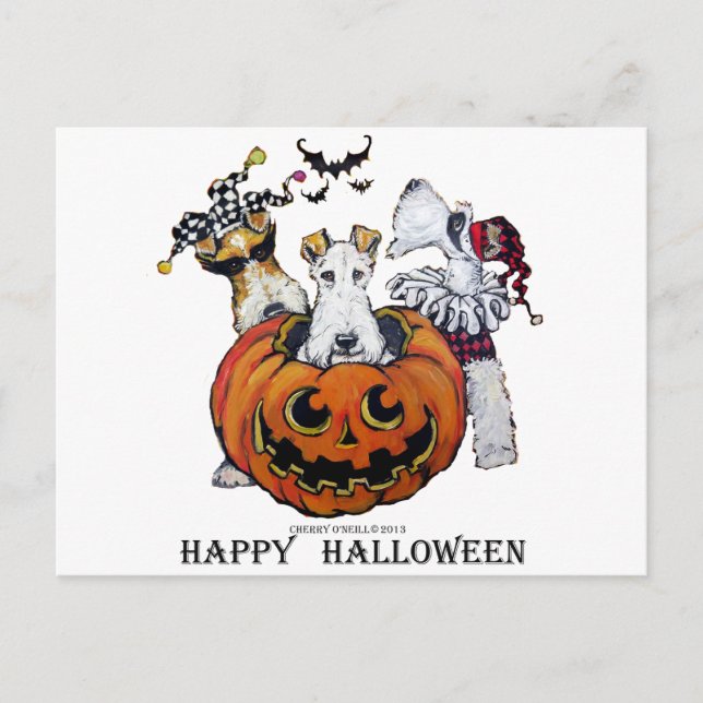 Fox Terrier Halloween Postkarte (Vorderseite)