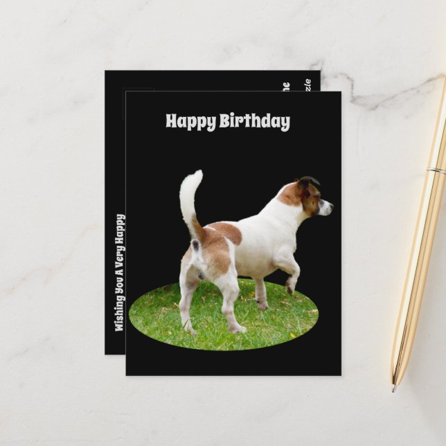 Fox Terrier on Guard Duty, Birthday Postcard Postkarte (Vorderseite/Rückseite Beispiel)