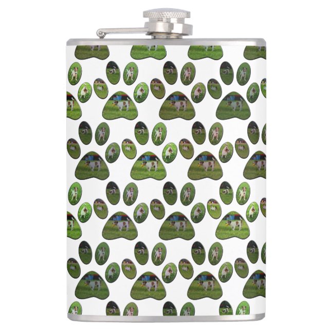 Fox Terrier Paw Prints, Hip Flask Flachmann (Vorderseite)