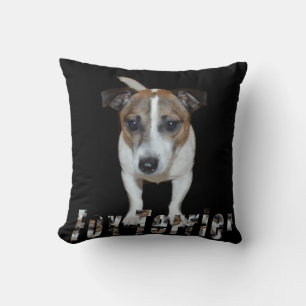 Fox Terrier und Logo, schwarze Kissen