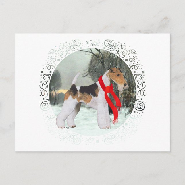 Fox Terrier Winter Postkarte (Vorderseite)