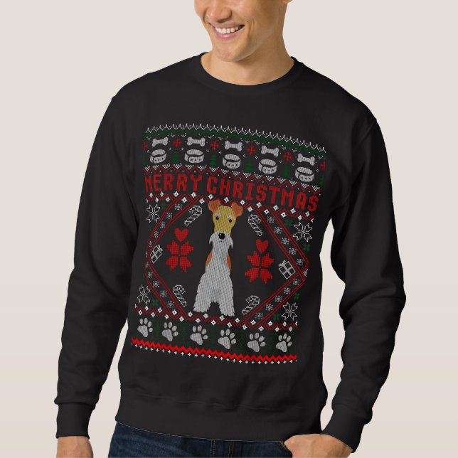 Fox Terrier Wire Dog Frohe Weihnachten Ugly Sweate Sweatshirt (Vorderseite)