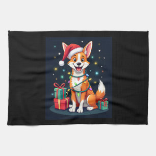 Fox Terrier Xmas Licht Santa Fox Terrier Dog Ch Geschirrtuch