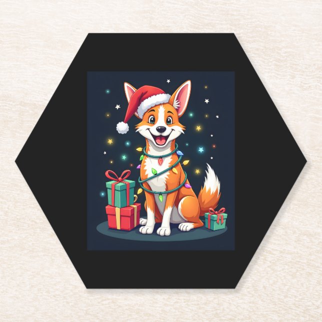 Fox Terrier Xmas Licht Santa Fox Terrier Dog Ch Untersetzer (Vorderseite)