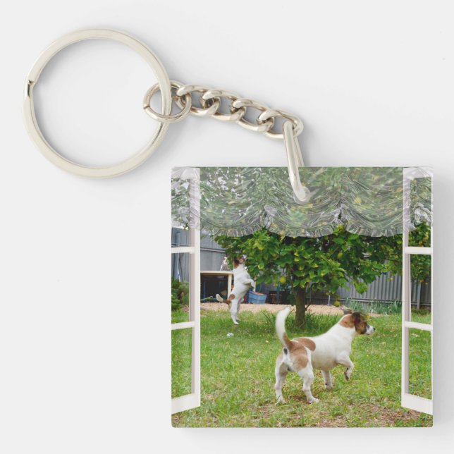 Fox Terriers, die den Garten erkunden, Schlüsselanhänger (Vorderseite)