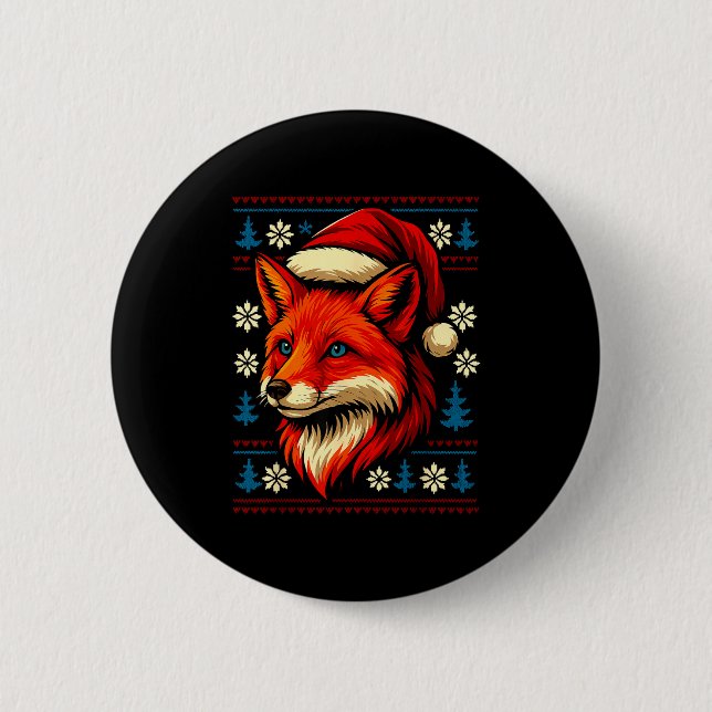 Fox Ugly Christmas Sweater  Button (Vorderseite)