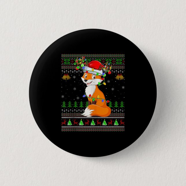 Fox Ugly Christmas Sweaters Holiday Santa Cute Xma Button (Vorderseite)