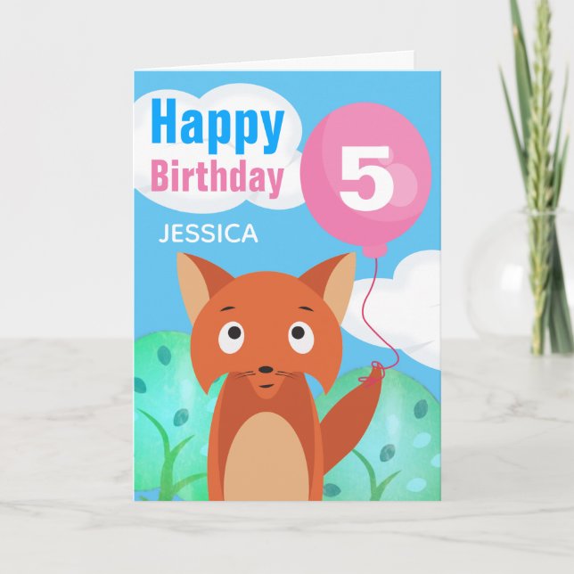 Fox und Ballon Kinder Personalisiert Geburtstag je Karte (Vorderseite)