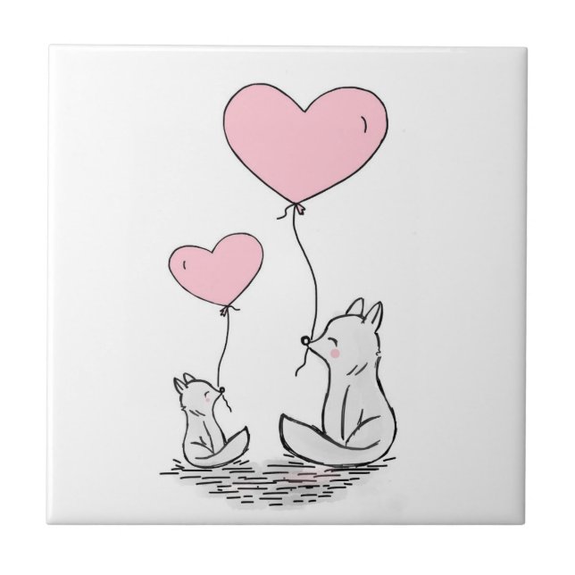 Fox und Balloon Keramik Tile Fliese (Vorderseite)