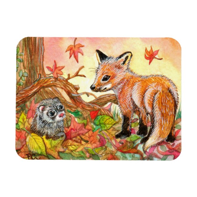 Fox und Ferret im Herbst Magnet (Horizontal)