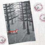 Fox und Forest Geschirrtuch<br><div class="desc">Ein einziger wilder roter Fuchs steht unter den Kiefern in einem dunklen Wald. Für Natur, Wildtiere und Tierfreunde.</div>
