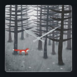 Fox und Forest Quadratische Wanduhr<br><div class="desc">Ein wilder roter Fuchs steht unter den Kiefern in einem dunklen Wald. Landschaftsmalerei für Wildtiere,  Natur- und Tierliebhaber.</div>