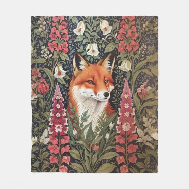 Fox und Foxglove Blume William Morris Inspiriert Fleecedecke (Vorderseite)