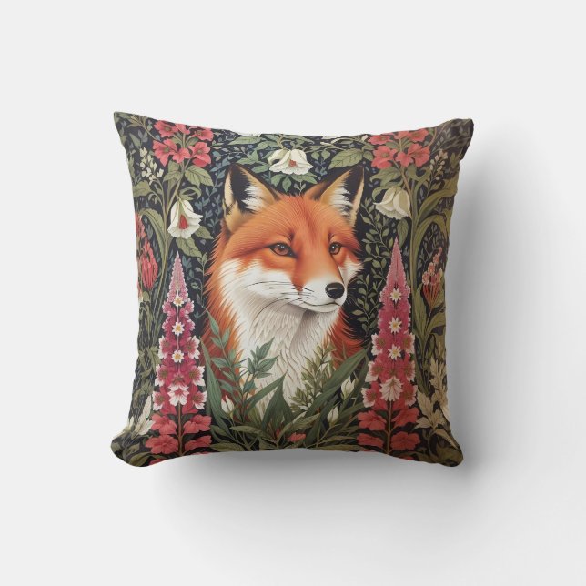 Fox und Foxglove Blume William Morris Inspiriert Kissen (Vorderseite)