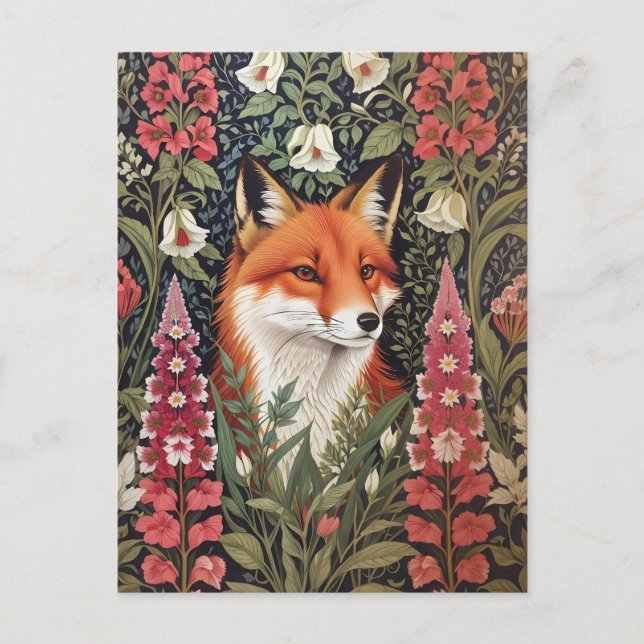 Fox und Foxglove Blume William Morris Inspiriert Postkarte (Vorderseite)