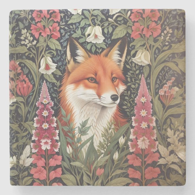 Fox und Foxglove Blume William Morris Inspiriert Steinuntersetzer (Vorderseite)