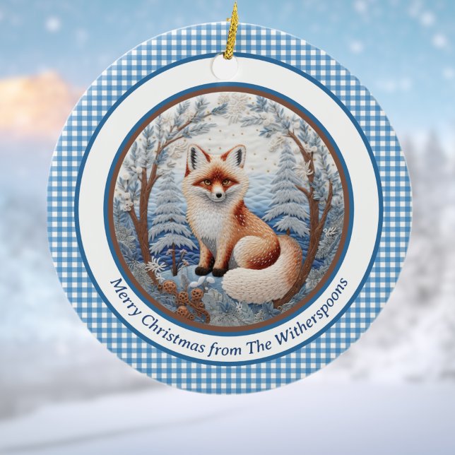 Fox und Gingham Charming Personalisierte Weihnacht Keramik Ornament (Von Creator hochgeladen)