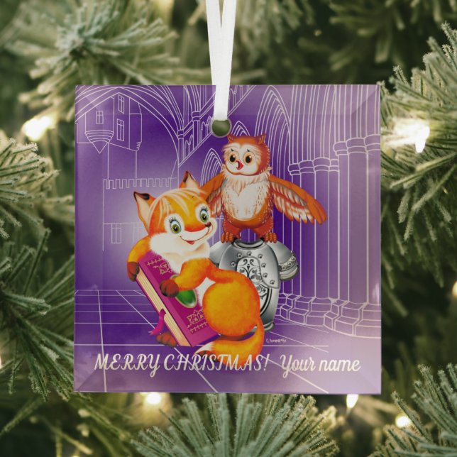 Fox und Owl Ornament Aus Glas (Insitu)