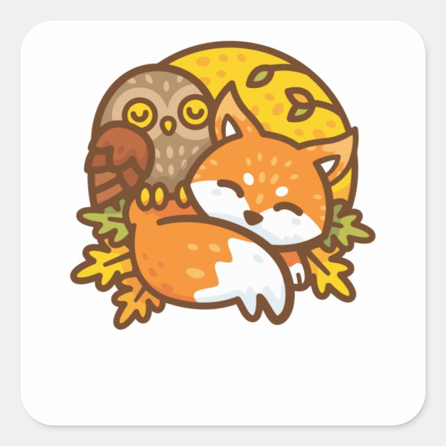 Fox und Owl Quadratischer Aufkleber (Vorderseite)