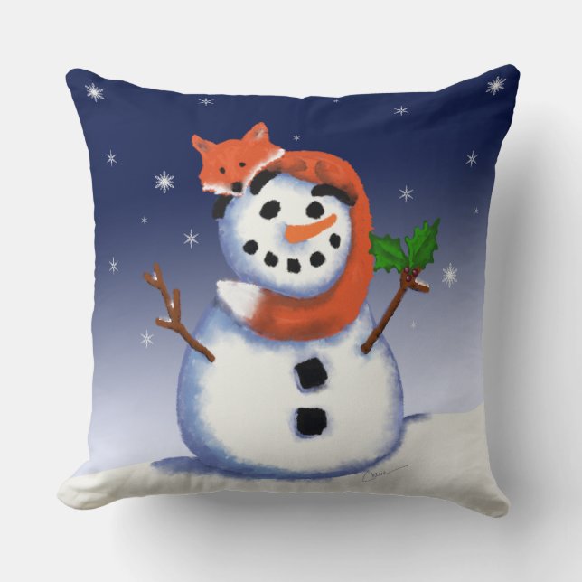Fox und Snowman | Hollydays | Weihnachten Kissen (Vorderseite)