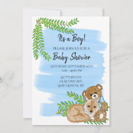 Fox und Teddy Bear und Greenery Boy's Baby Shower Einladung
