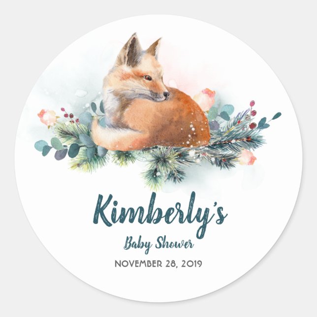 Fox- und Winter-Woodland-Kinderdusche Runder Aufkleber (Vorderseite)